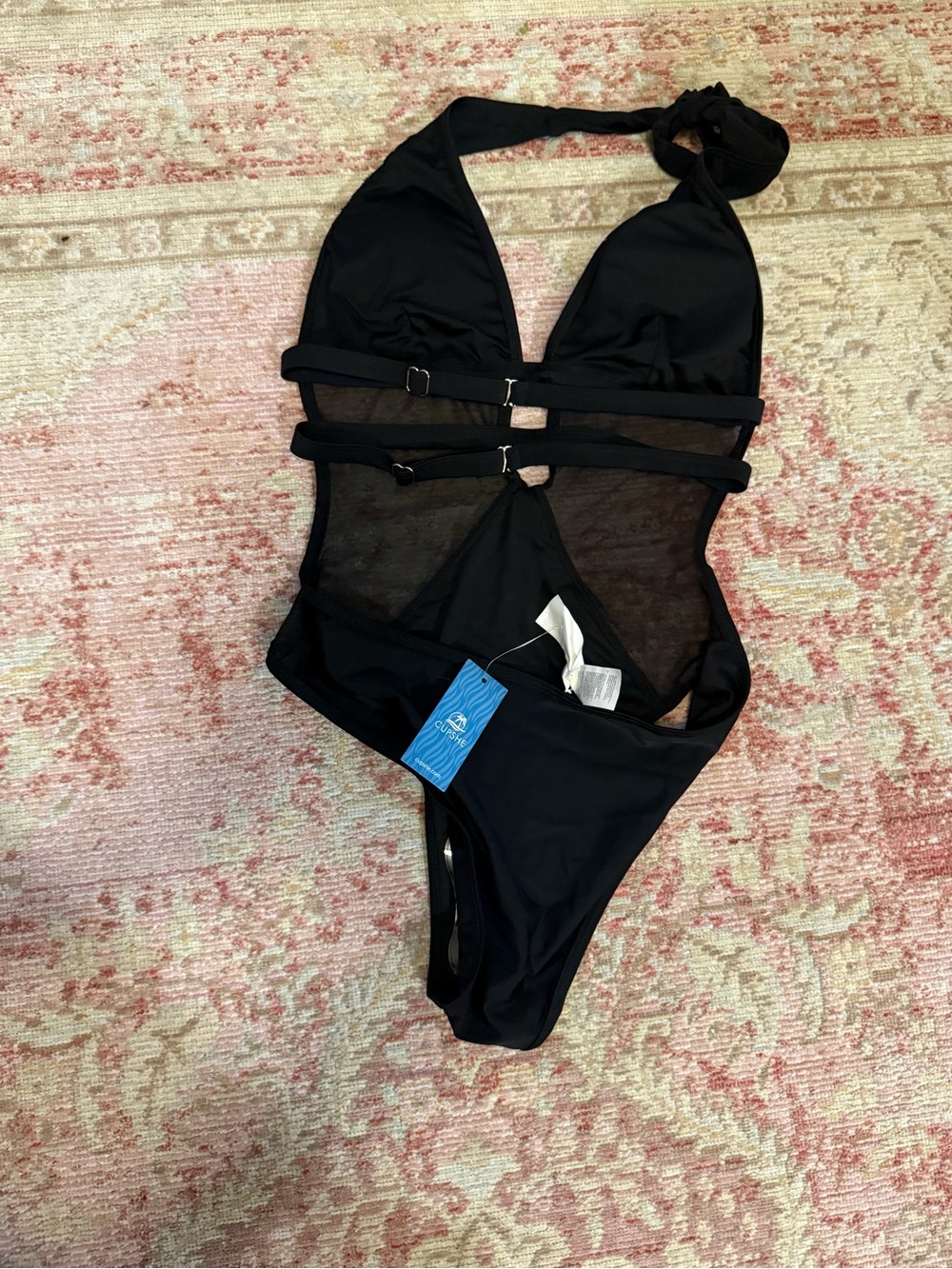 Cupshe Black Halter Mesh Cutout One-Piece Swimsuit